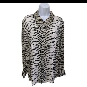 Liz Claiborne Zebra Print Shirt Button Up Blouse Long Sleeve 2X